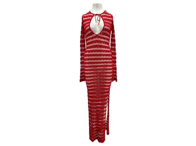 Autre Marque Langes Spitzenkleid Rot