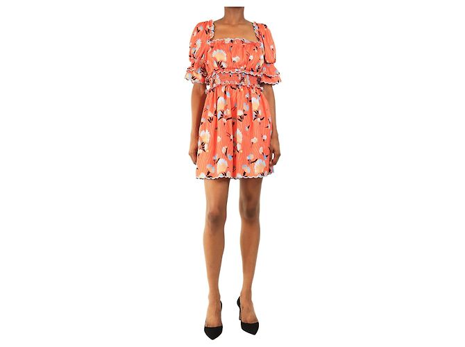 Self portrait Mini-Kleid mit orangefarbenem Blumendruck - Größe UK 6