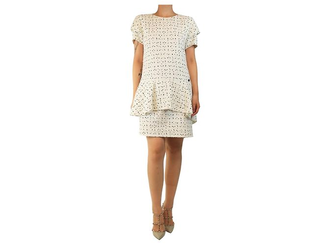 Chanel Minivestido de tweed blanco - talla UK 14
