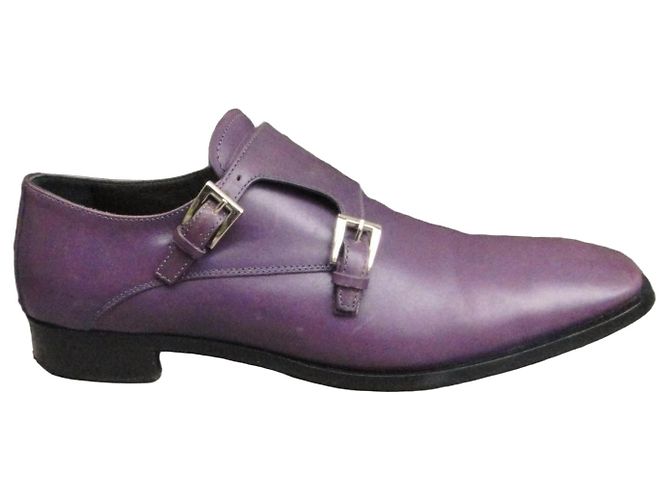 Double Prada Mocassins de Couro Roxo com Fivela Dupla