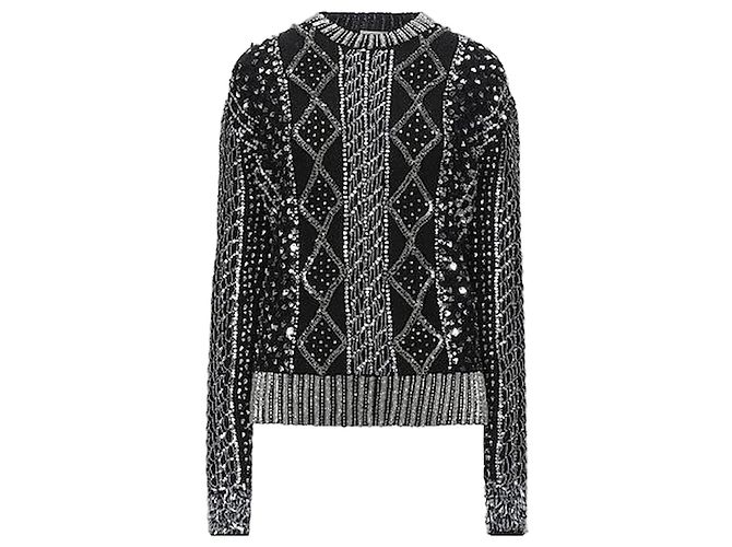 Saint Laurent Paris Wollpullover mit Kristallbesatz Schwarz