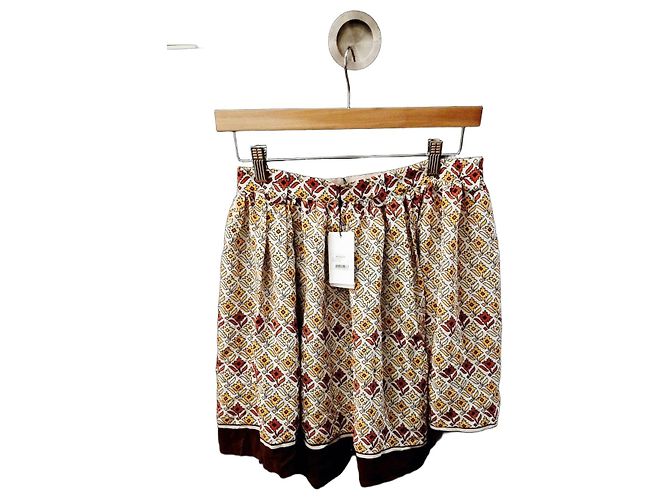 Minifalda de seda estampada Claudie Pierlot Castaño Blanco Roja Amarillo