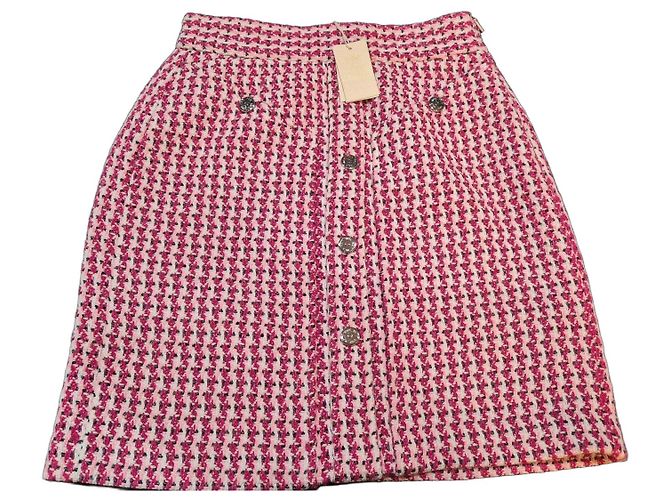 Maje Falda Mini de Tweed Fucsia Negro Rosa Blanco