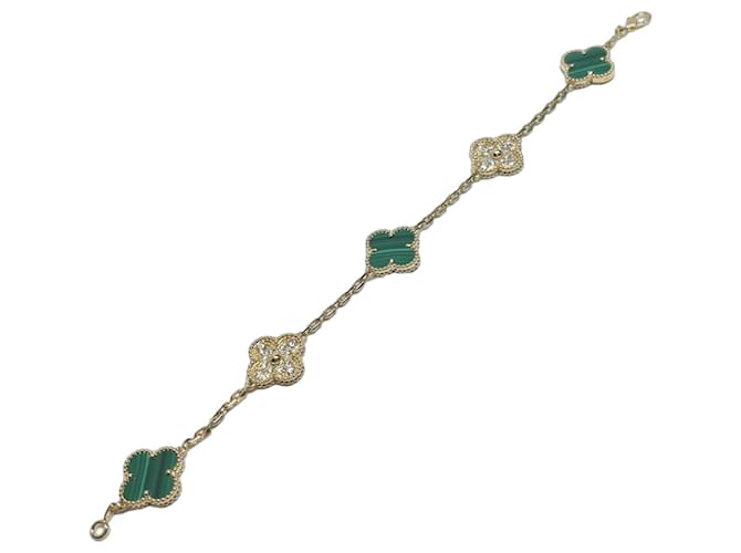 Van Cleef & Arpels Vintage Alhambra Armband aus 18K Gelbgold, Malachit und Diamanten Golden Grün 