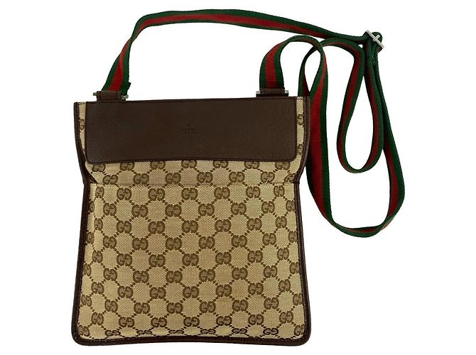 Mini sac à bandoulière Gucci Sherry Line GG Logo Pattern Marron Rouge Vert