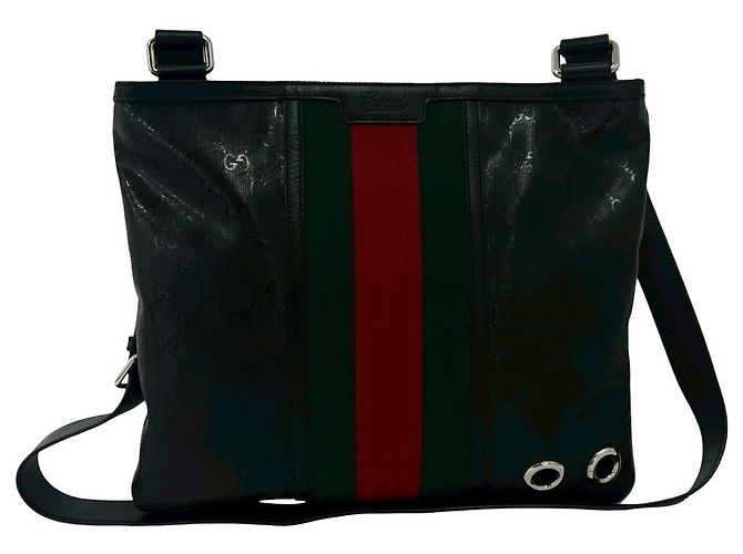 Borsa a Spalla Gucci Webbing GG Imprime Logo Pattern Nero Rosso Verde