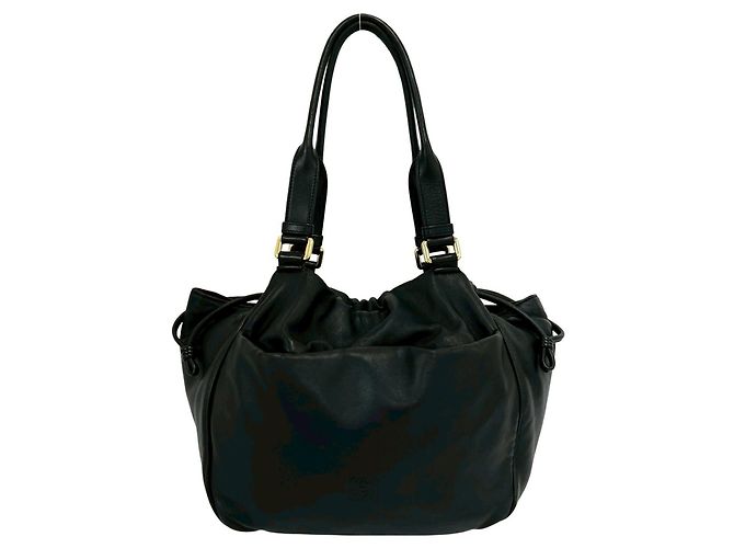 Loewe Anagram Logo Leather Drawstring Bag Black