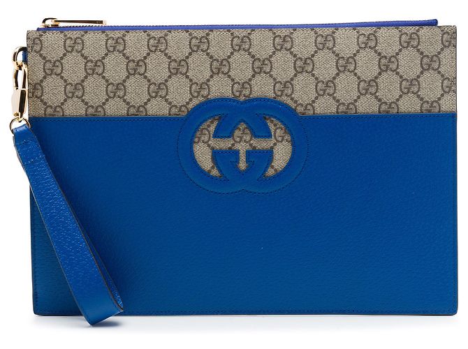 Clutch Interlocking Cut Out em GG Supreme bege e couro de bezerro Gucci