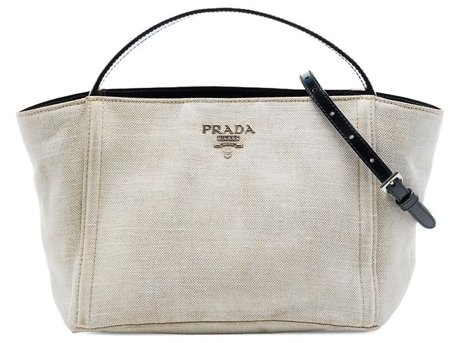 Prada Brown Linen Blend Satchel