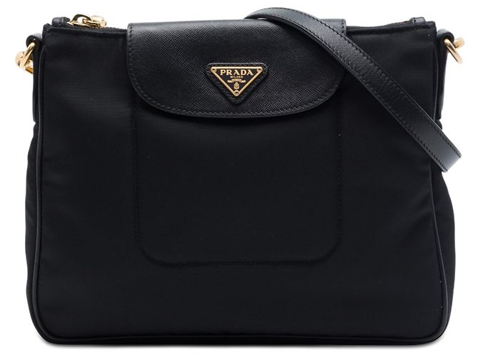 Borsa a tracolla Prada Black Saffiano Trimmed Tessuto Nero