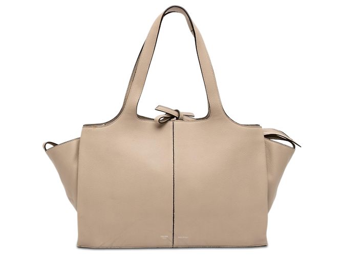 Céline Tote trifold em couro de bezerro de grão médio bege Celine