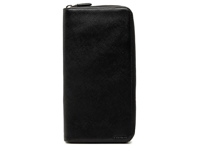 Prada Black Saffiano Zip Around Long Wallet