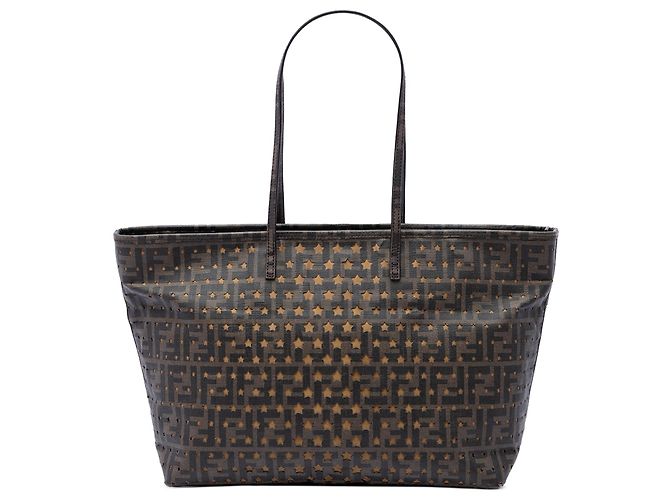 Fendi Brown Medium Zucca Coated Canvas Laser Cut Star Roll Tote