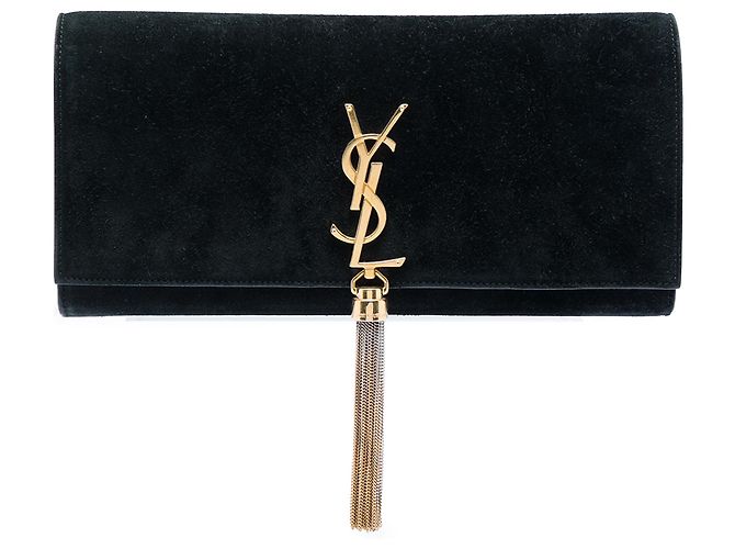 Clutch Kate con nappa nera con monogramma Saint Laurent e nappa Nero