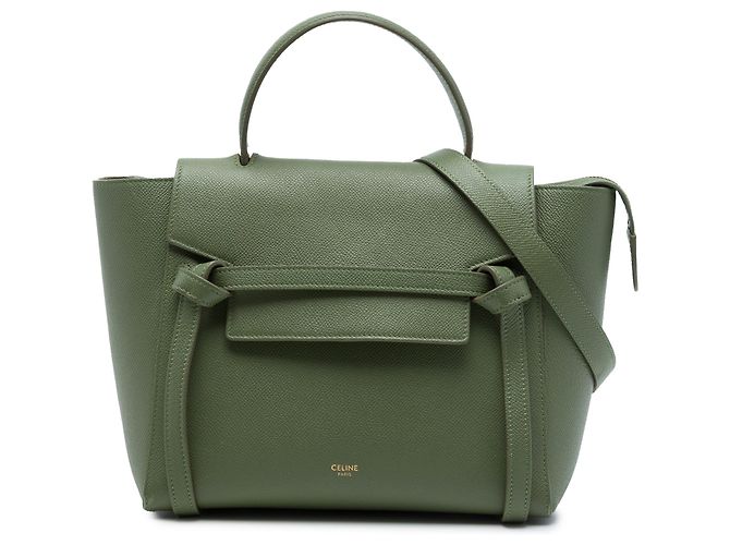 Belt Bag Céline Bolsa Belt em couro de bezerro micro granulado verde Celine Verde oliva