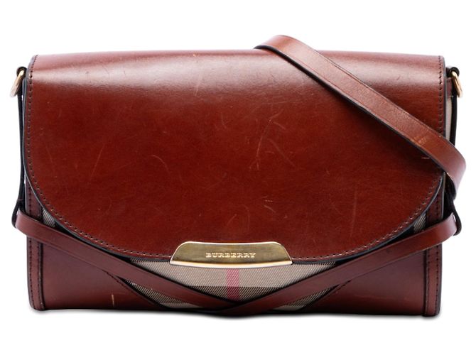 Bolsa transversal Abbott em couro marrom e canvas House Check da Burberry