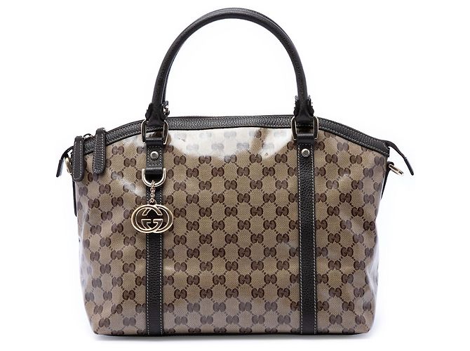 Borsa Satchel Gucci Beige Medium GG Crystal Charm