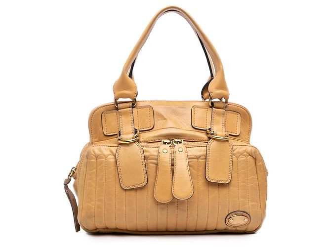 Bolsa Tote Bay em couro de bezerro acolchoado marrom Chloé Caramelo
