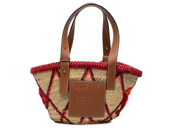 Bolso Tote de Rafia LOEWE Beige Small con Bordado de Animal y Anagrama
