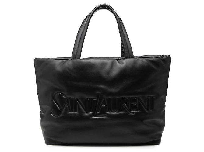 Tote de piel de cordero negra acolchada Saint Laurent Negro