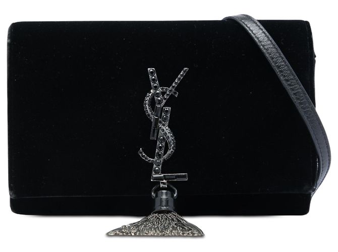 Portafoglio con catena Kate Monogram in velluto nero e cristalli Saint Laurent