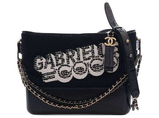 Chanel Black Medium Wool Coco Embroidered Gabrielle Hobo Nero