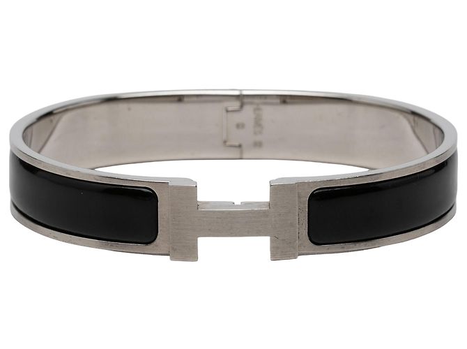 Hermès Clic H Armband in schwarzem schmalem Email GM