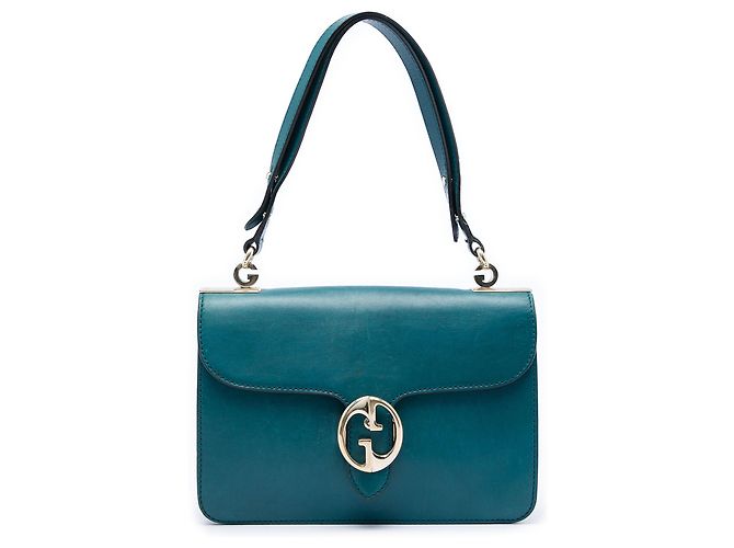 Borsa a tracolla Gucci 1973 Flap in pelle di vitello blu Medium