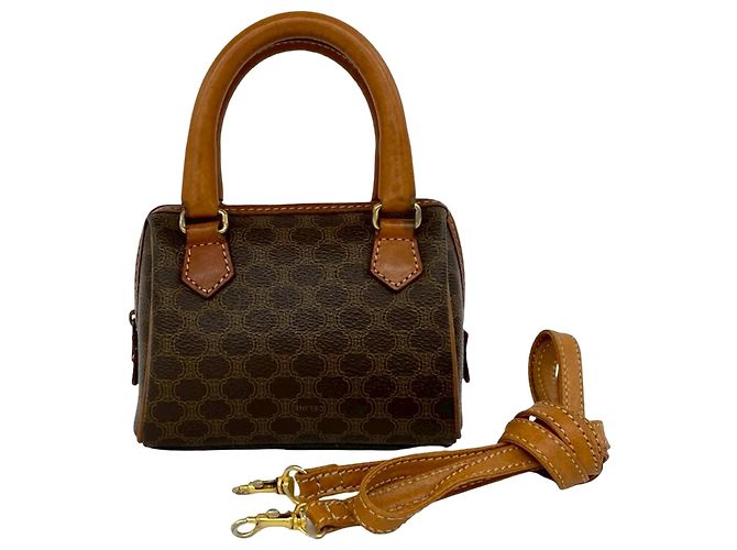 Céline Sac satchel en toile enduite Macadam marron Celine