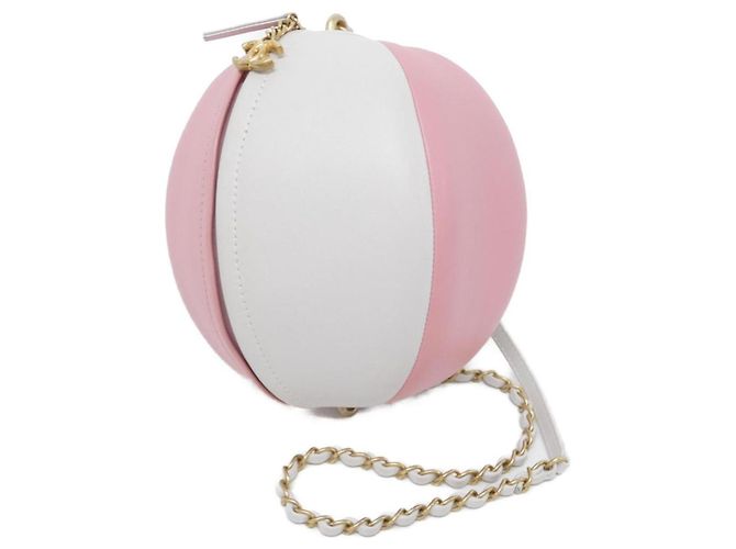 Bolso de hombro de cuero rosa y blanco Chanel AS0512