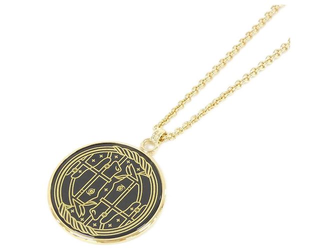 Hermès Hermes QUADRIGE Medaille GM Halskette Schwarz Golden Gelb