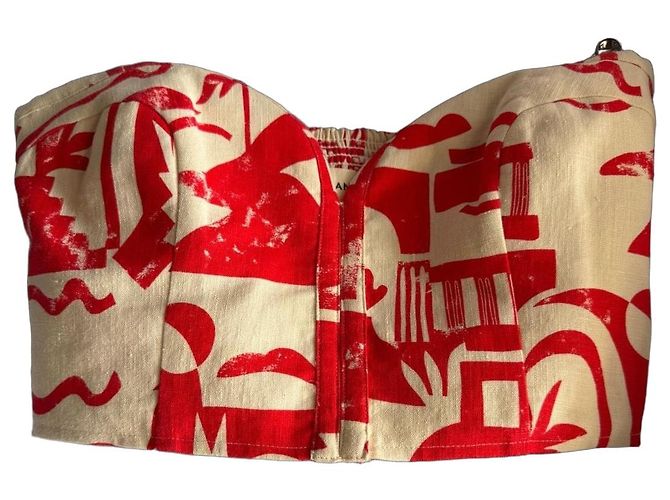Mara Hoffman Top Palabra de Honor Estampado Rojo y Crema Roja Crudo