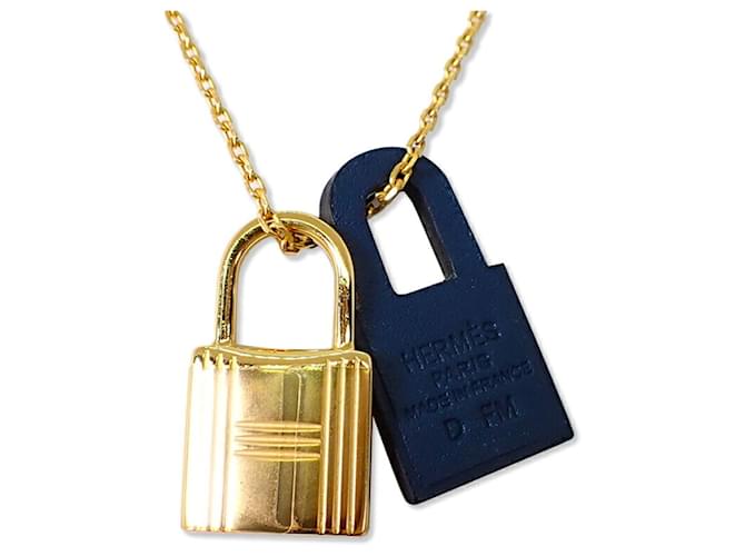Hermès Hermes O'Kelly D-stamp Gold x Navy Necklace 