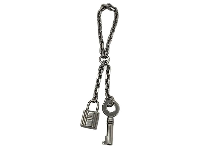 Hermès Hermes Silver Padlock & Key Chain Scarf Ring Silvery 