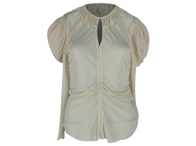Blusa Isabel Marant com mangas bufantes e babados em viscose ecru Branco