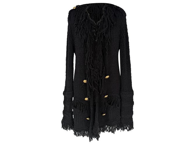 Cárdigan con flecos Balmain en algodón negro