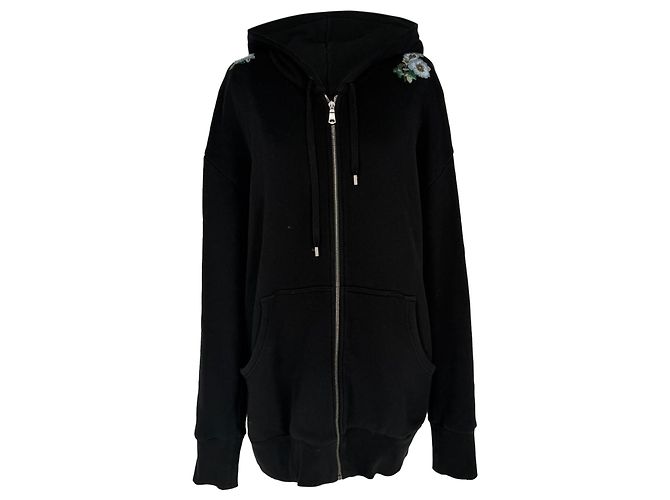 Felpa con cappuccio e zip Gucci con logo ricamato in cotone nero