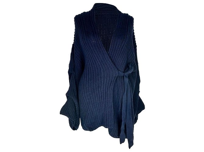 Roland Mouret Strickjacke aus Baumwolle in Navy Blue Marineblau