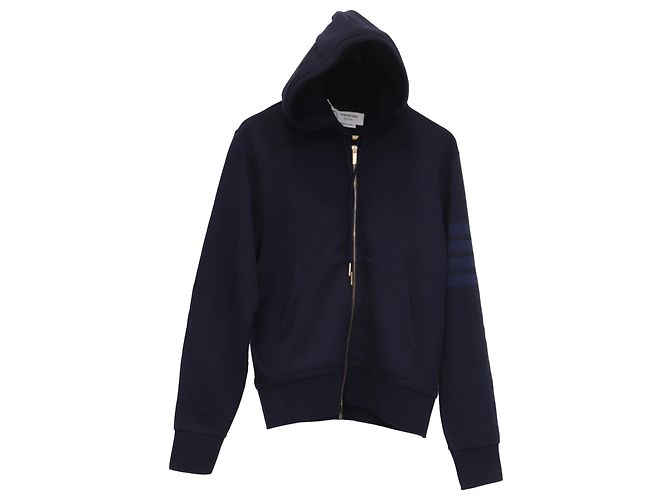 Moletom com capuz e zíper 4-Bar em algodão azul marinho Thom Browne