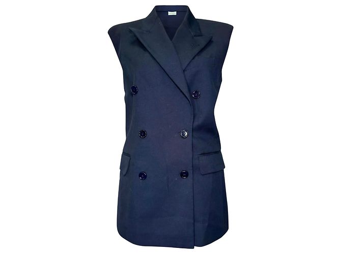 Dries Van Noten Double Breasted Vest in Navy Blue Cotton