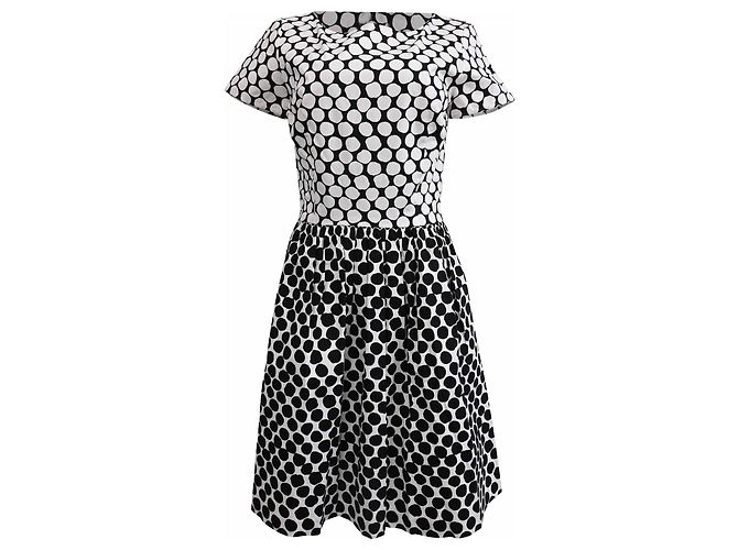 Abito midi a pois Oscar De La Renta in cotone bianco e nero