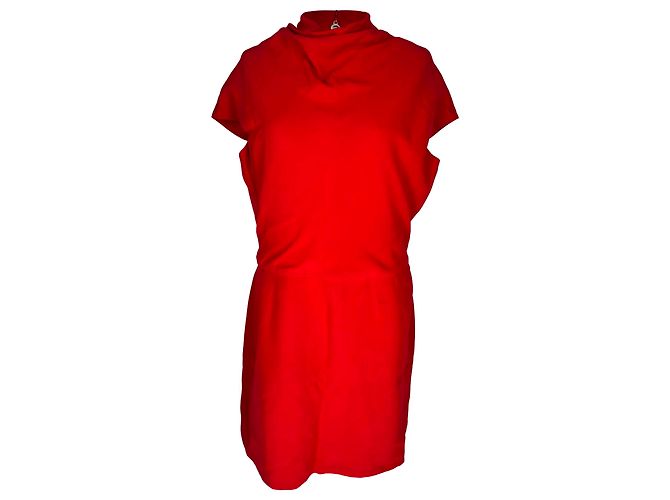 Vestido midi Versace com drapeado e fenda frontal em viscose vermelha Vermelho