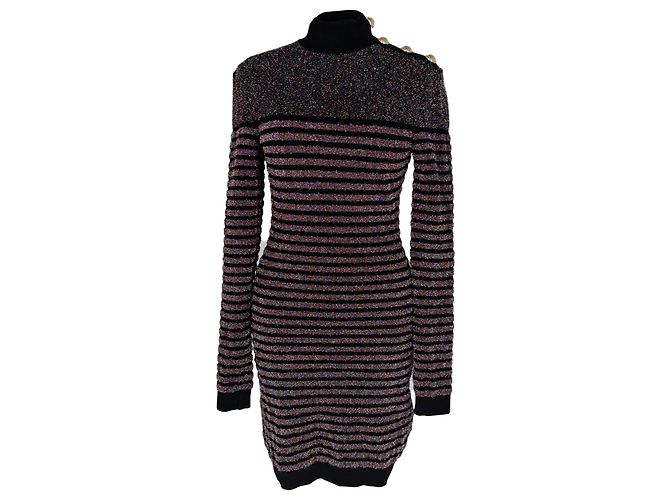 Mini abito in bouclé a righe metallizzate Balmain in viscosa multicolore