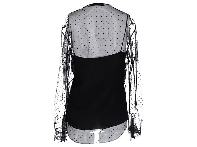 Christian Dior Mesh-Bluse mit Rundhalsausschnitt aus schwarzer Seide