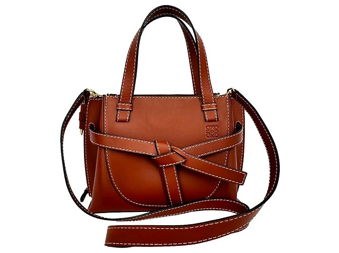 Mini Gate Tote Loewe en cuir marron Rouge