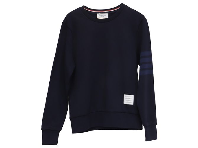Thom Browne Sweatshirt mit 4 Streifen aus Navy Blue Baumwolle Blau Marineblau