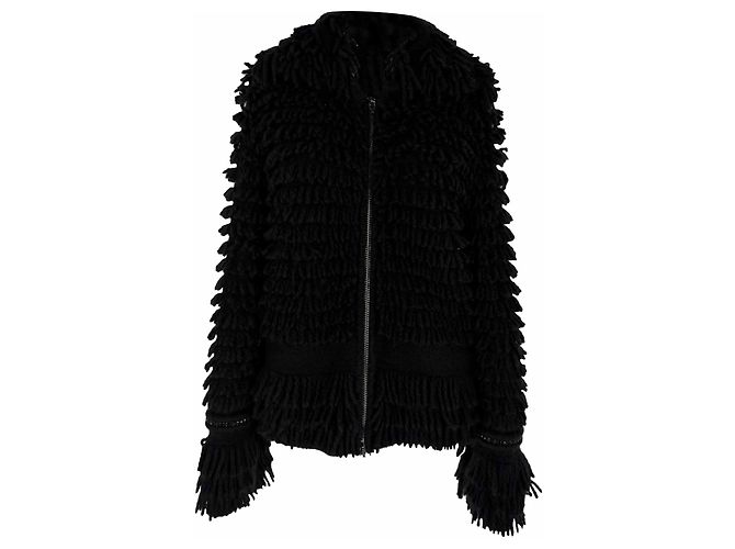 Roberto Cavalli Zip-Up Shearling-Jacke aus schwarzer Wolle