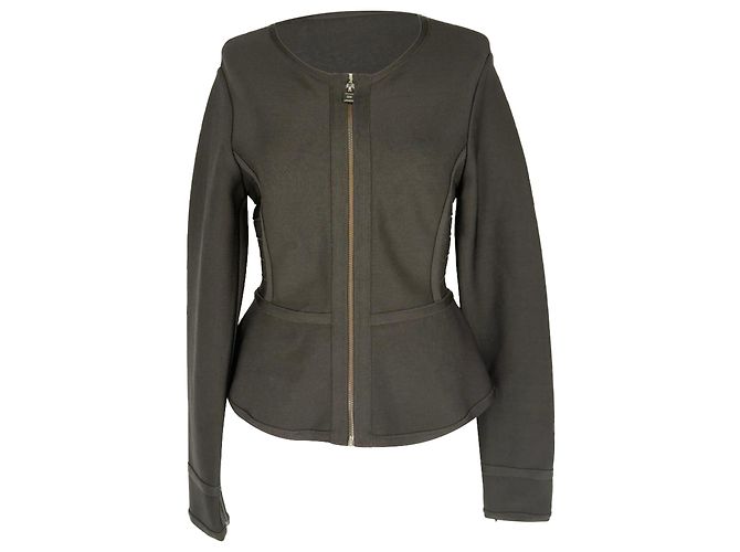 Herve Leger Zip-Up Peplum Blazer in Black Rayon
