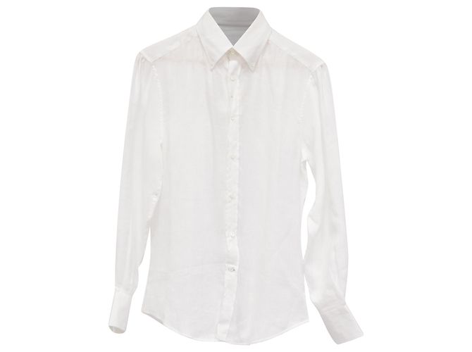Camicia a Maniche Lunghe con Bottoni Brunello Cucinelli in Lino Bianco