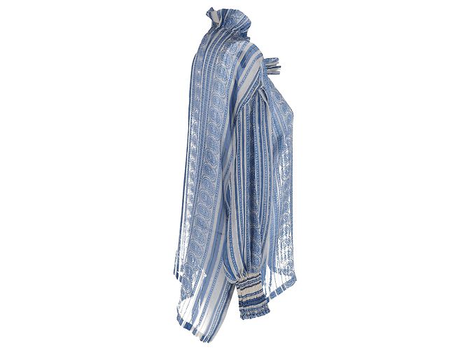 Autre Marque Zimmermann Bedrucktes Button-Up Top aus hellblauer Seide